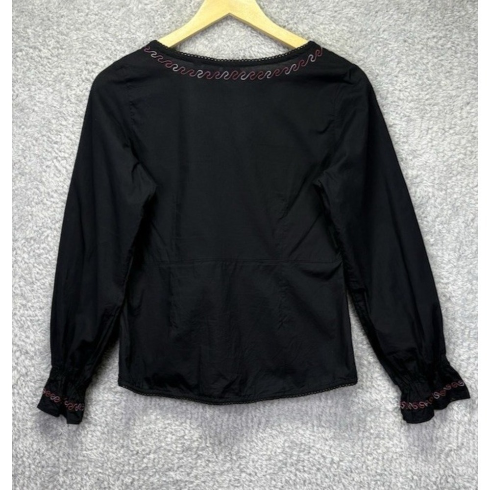 VTG Quizz NY Women Petite S Black Top Embroidered Floral Boho Peasant Festival - Picture 2 of 8